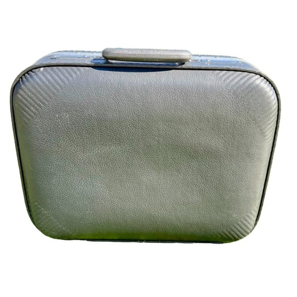 Vintage Hard Shell Nesting Suitcases Gray with Blue Set of 2 - Picture 5 of 12